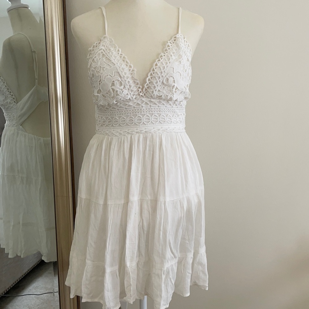 Windsor White Lace Mini Dress with Tie Back.